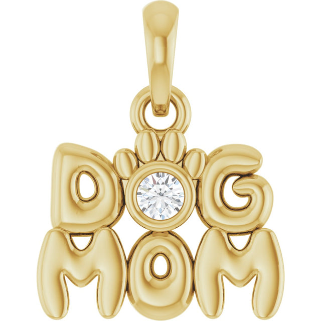14K Gold Round Natural Diamond Accented Dog Mom Necklace or Pendant - Yellow Gold