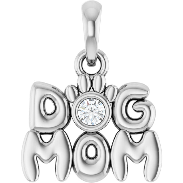 Platinum Round Natural Diamond Accented Dog Mom Necklace or Pendant