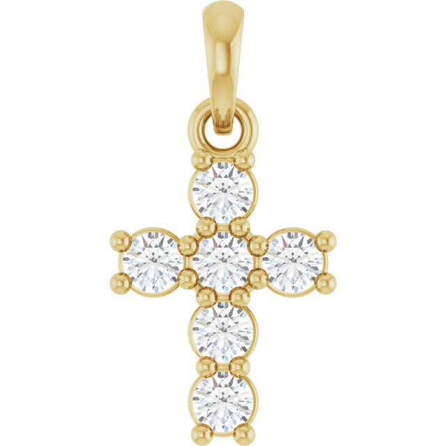 14K Gold Round Natural Diamond Accented Cross Necklace or Pendant – up to 1 1/2 CTW - Yellow Gold
