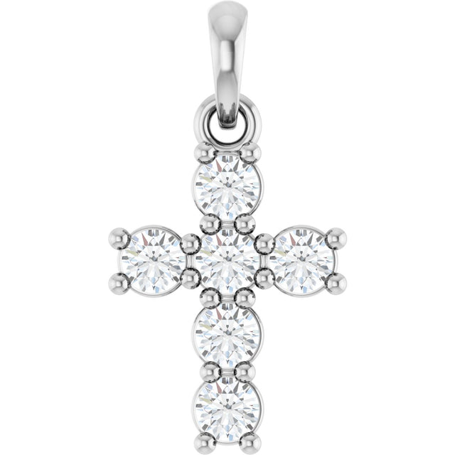 Platinum Round Lab-Grown Diamond Accented Cross Necklace or Pendant – up to 1 5/8 CTW