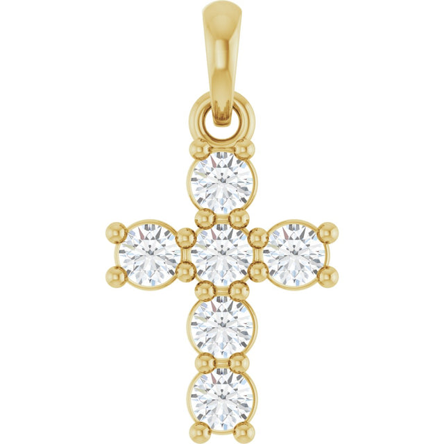 14K Gold Round Natural Diamond Accented Cross Necklace or Pendant – up to 1 1/2 CTW - Yellow Gold