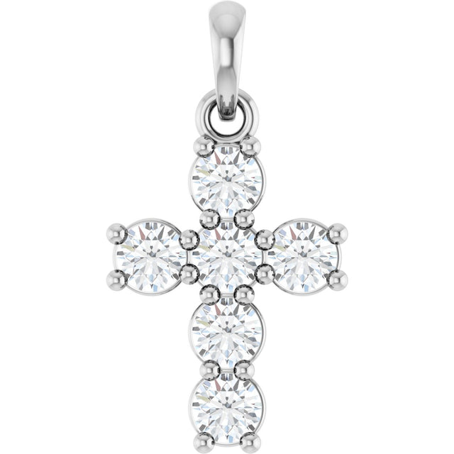 Platinum Round Natural Diamond Accented Cross Necklace or Pendant – up to 1 3/8 CTW