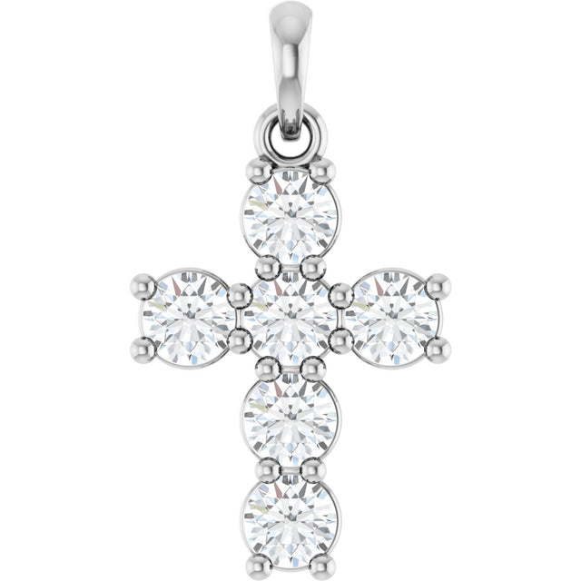 Platinum Round Natural Diamond Accented Cross Necklace or Pendant – up to 1 3/8 CTW
