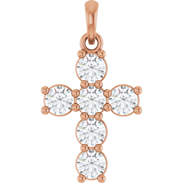 14K Gold Round Natural Diamond Accented Cross Necklace or Pendant – up to 1 1/2 CTW - Rose Gold