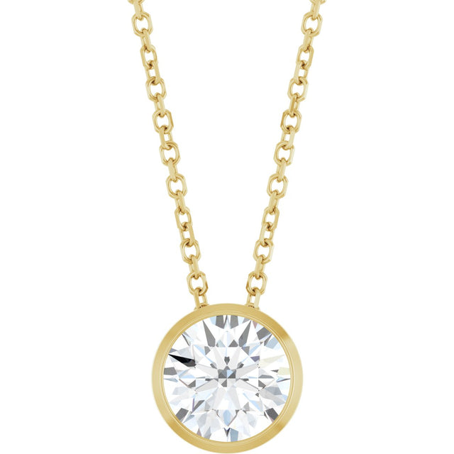 14K Gold Round Lab-Grown Diamond Solitaire Bezel-Set Necklace - Yellow Gold