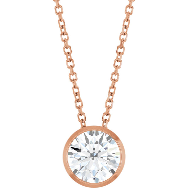 14K Gold Round Lab-Grown Diamond Solitaire Bezel-Set Necklace - Rose Gold