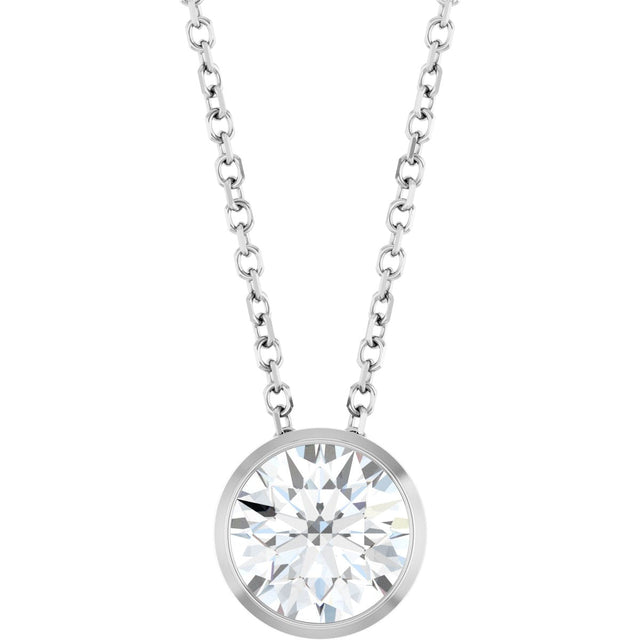 Platinum Round Lab-Grown Diamond Solitaire Bezel-Set Necklace