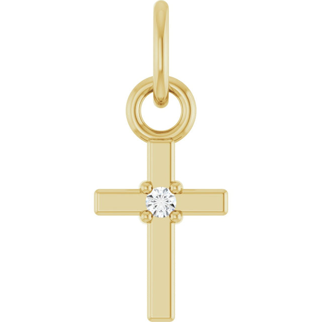 14K Gold Round Natural Diamond Accented Cross Necklace or Pendant – 005 CTW - Yellow Gold