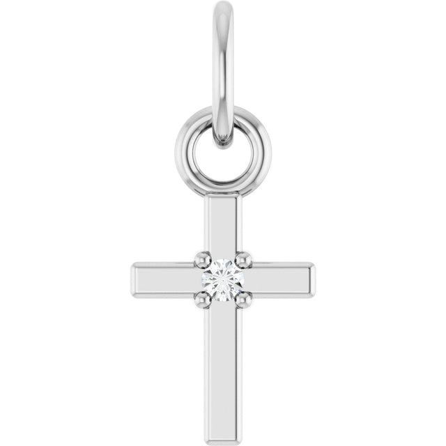 14K Gold Round Natural Diamond Accented Cross Necklace or Pendant – 005 CTW - White Gold