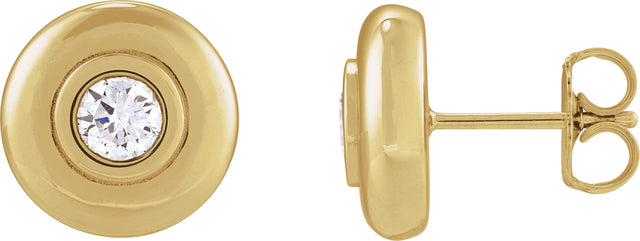 14K Gold Round Lab-Grown Diamond Bezel-Set Puffed Stud Earrings - Yellow Gold