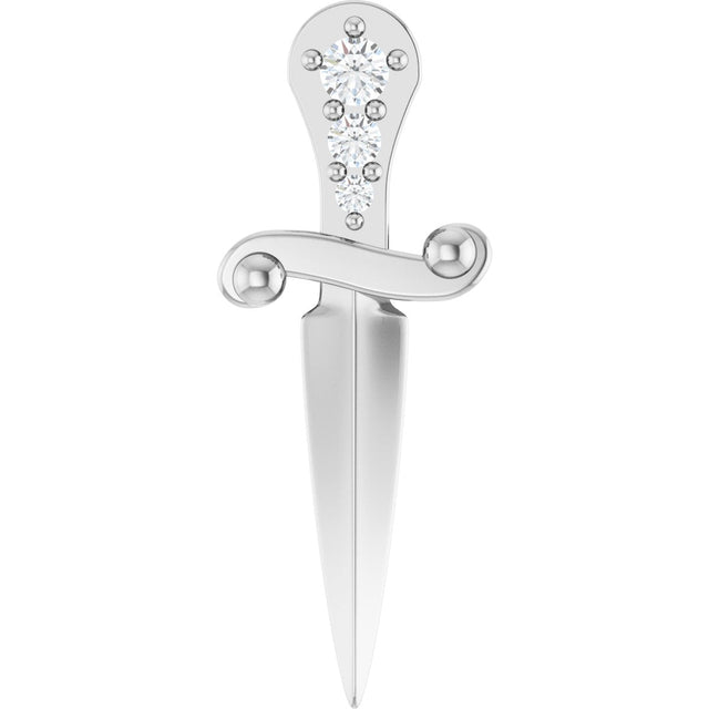 14K Gold Round Natural Diamond Accented Dagger Necklace or Pendant - White Gold
