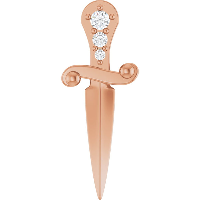 14K Gold Round Natural Diamond Accented Dagger Necklace or Pendant - Rose Gold