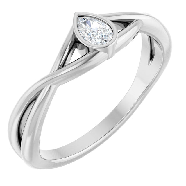 14K Gold Pear Lab-Grown Diamond Bezel-Set Criss-Cross Solitaire Ring - White Gold