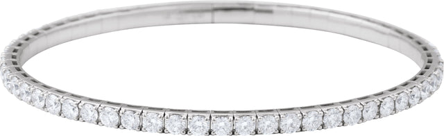 14K Gold Round Lab-Grown Diamond Fully Accented Flexible Bangle Bracelet - White Gold