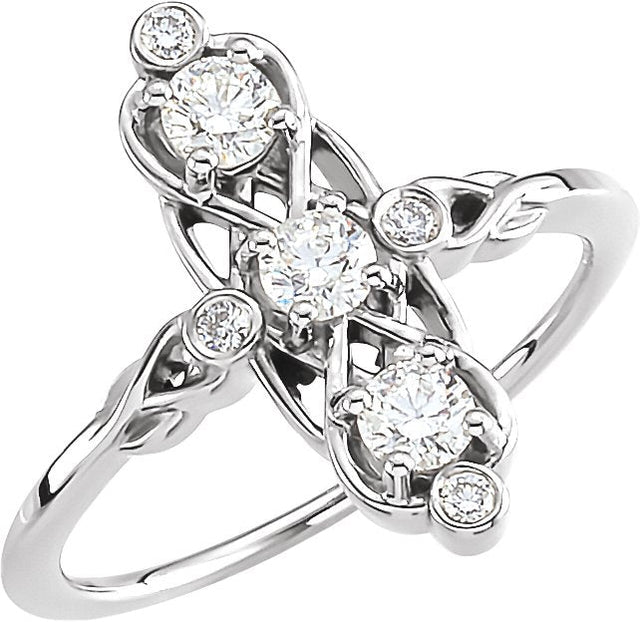 14K Gold Round Natural Diamond Three-Stone Ring – 3.4mm Stones - White Gold