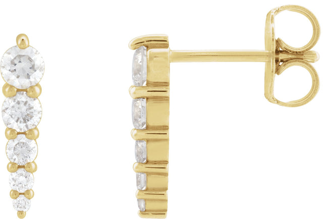 14K Gold Natural Diamond Graduated Bar Earrings - Yellow Gold