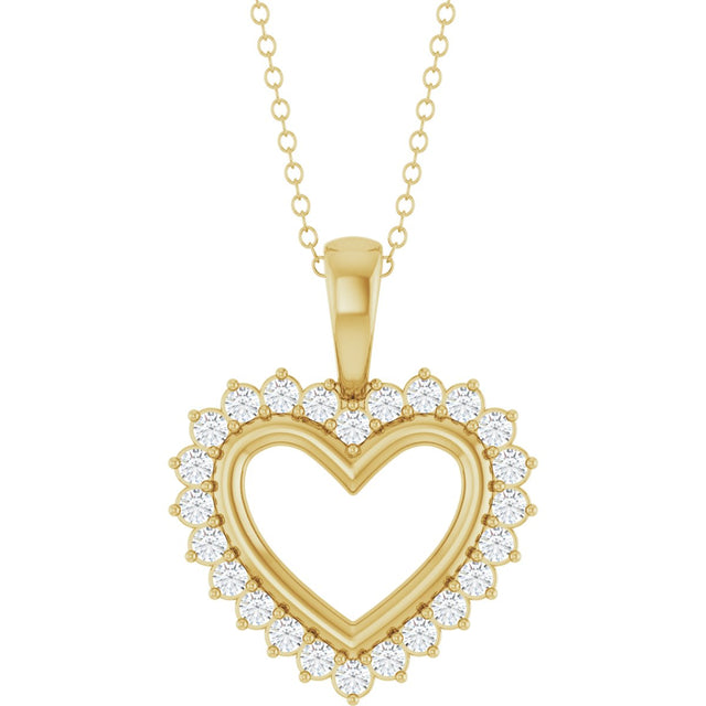 14K Gold Round Natural Diamond Accented Heart Necklace or Pendant – 1/3 CTW - Yellow Gold