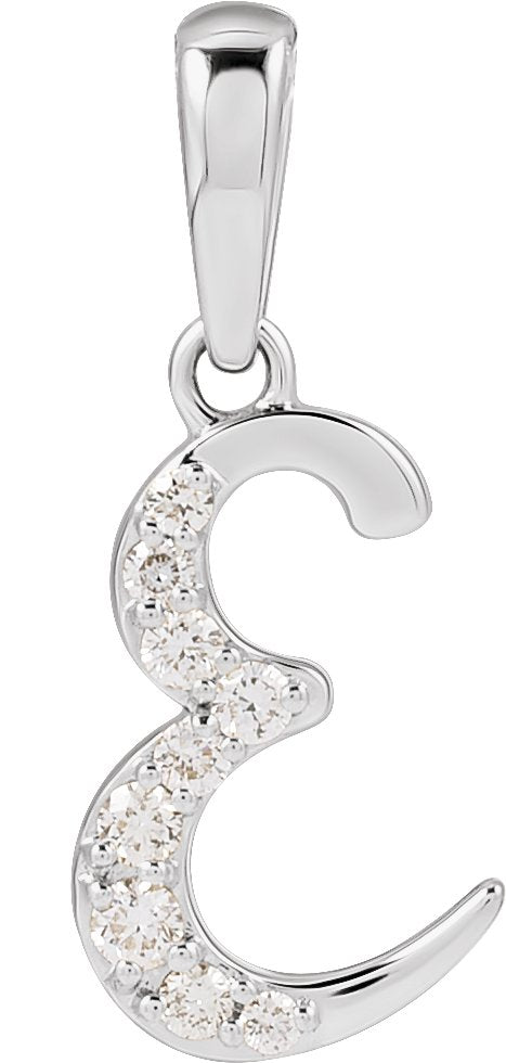 14K Gold Round Natural Diamond Accented Initial Necklace or Pendant - White Gold