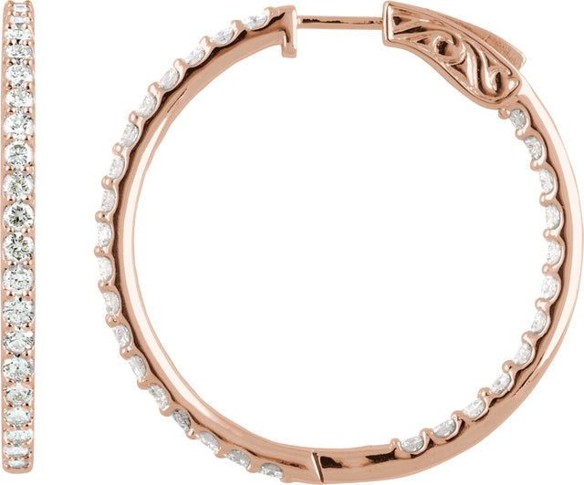 14K Gold Round Lab-Grown Diamond Inside-Outside Hoop Earrings - Rose Gold