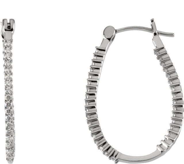 Platinum Round Natural Diamond Inside-Outside U-Hoop Earrings