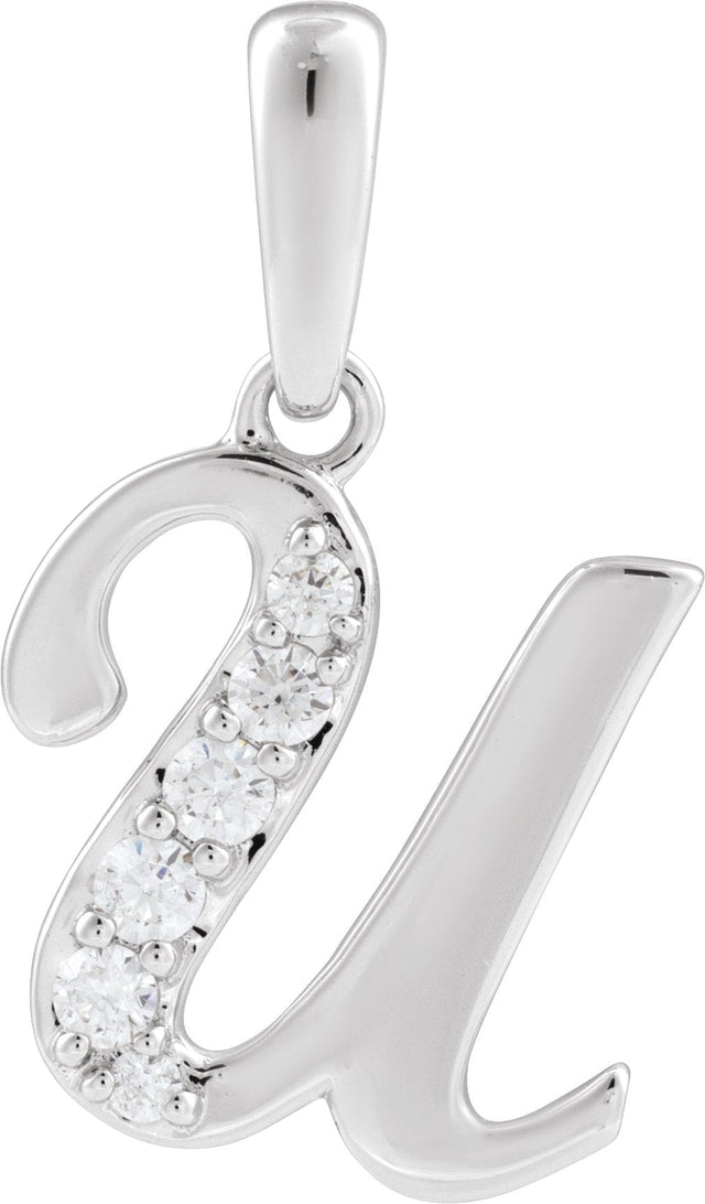 14K Gold Round Natural Diamond Accented Initial Necklace or Pendant - White Gold