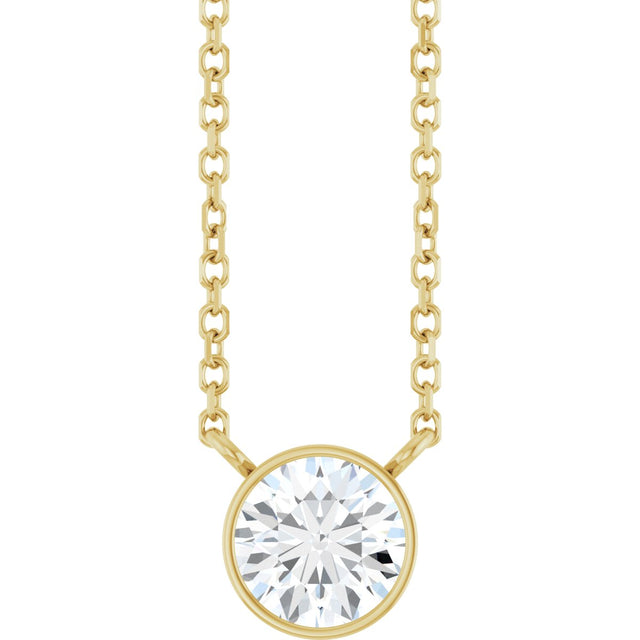 14K Gold Round Lab-Grown Diamond Bezel-Set Solitaire Necklace - Yellow Gold