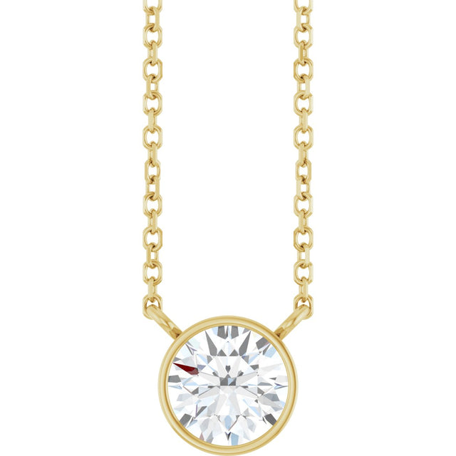 14K Gold Round Lab-Grown Diamond Bezel-Set Solitaire Necklace - Yellow Gold