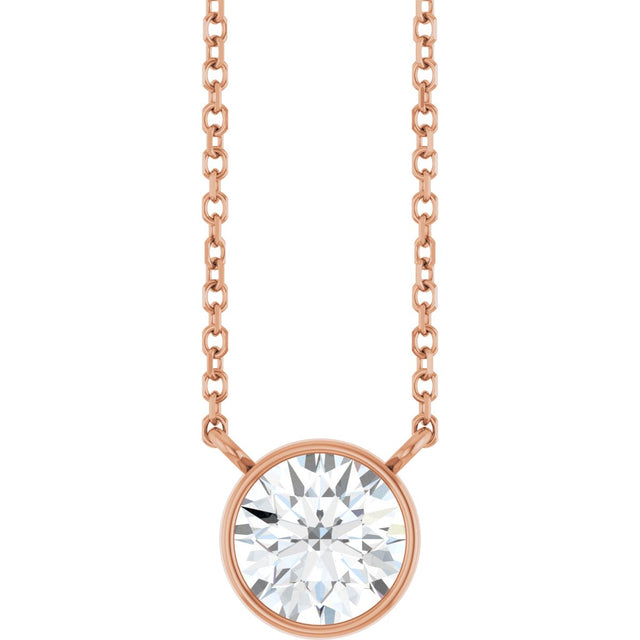 14K Gold Round Lab-Grown Diamond Bezel-Set Solitaire Necklace - Rose Gold