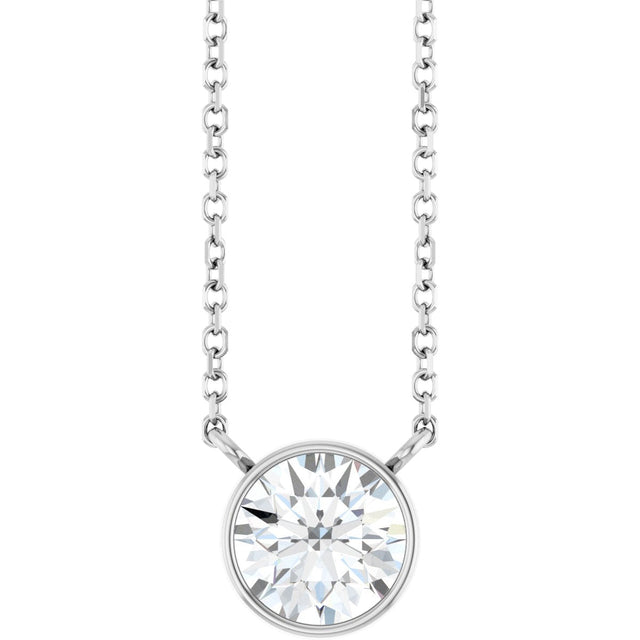 Platinum Round Lab-Grown Diamond Bezel-Set Solitaire Necklace