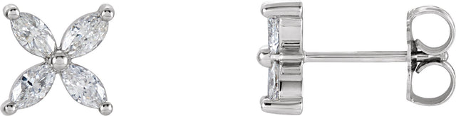 14K Gold Marquise Natural Diamond Cluster Earrings - White Gold