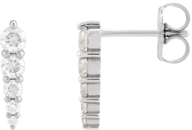 14K Gold Natural Diamond Graduated Bar Earrings - White Gold