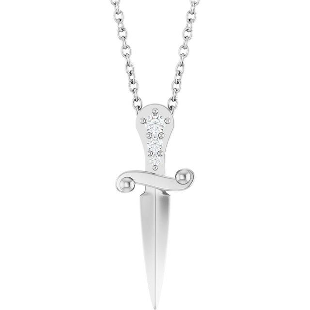 Platinum Round Natural Diamond Accented Dagger Necklace or Pendant