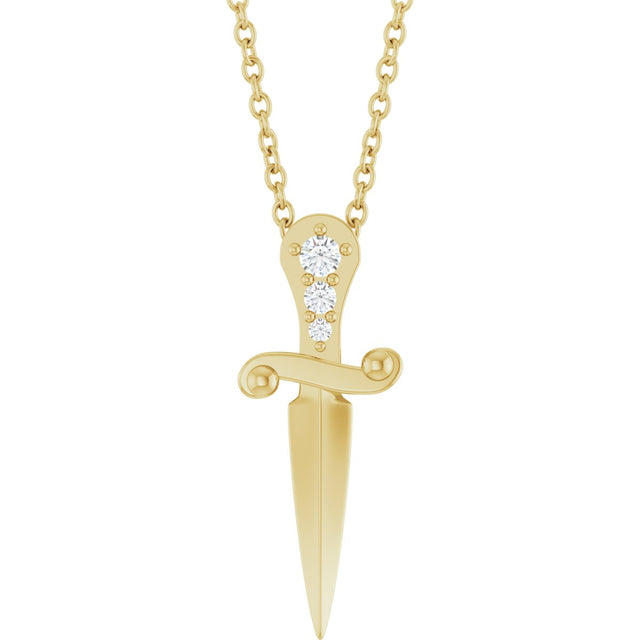 14K Gold Round Natural Diamond Accented Dagger Necklace or Pendant - Yellow Gold