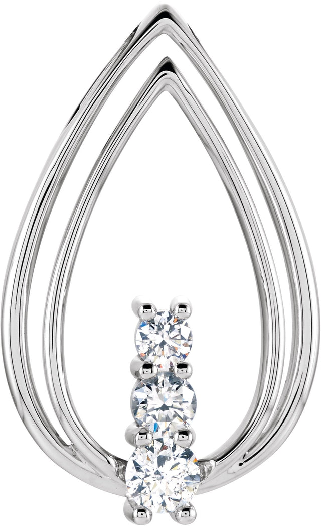 14K Gold Round Natural Diamond Freeform Pendant - White Gold