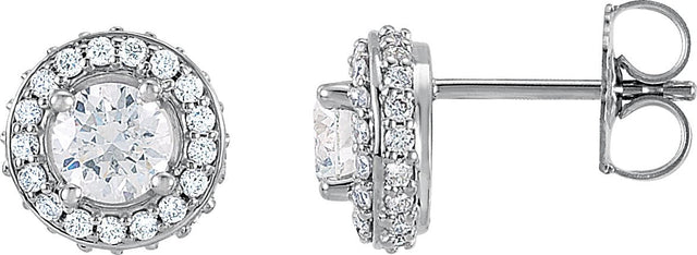 Platinum Natural Diamond Round 4-Prong Halo-Style Earrings II