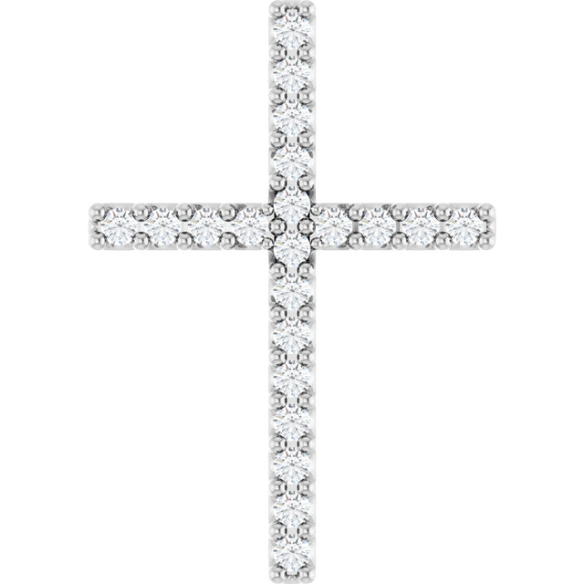 Platinum Round Natural Diamond Petite Cross Necklace or Pendant