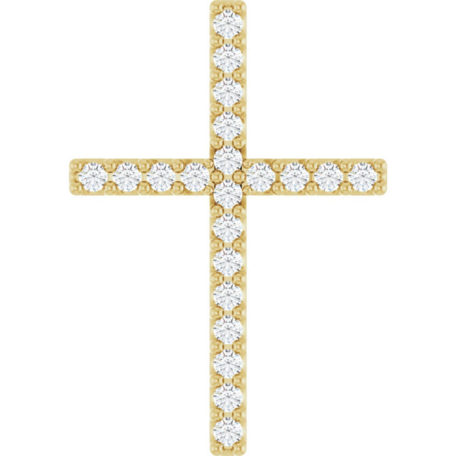 14K Gold Round Natural Diamond Petite Cross Necklace or Pendant - Yellow Gold