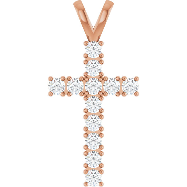 14K Gold Round Natural Diamond Accented Cross Pendant – up to 3/4 CTW - Rose Gold
