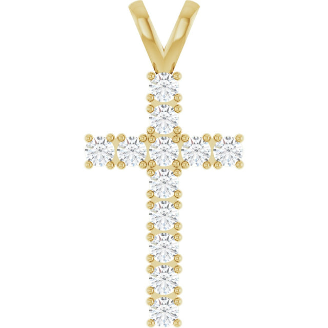 14K Gold Round Natural Diamond Accented Cross Pendant – up to 3/4 CTW - Yellow Gold