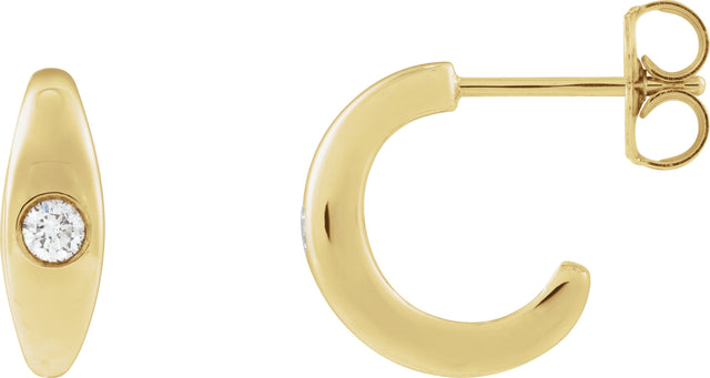 14K Gold Round Natural Diamond Accented Hoop Earrings X - Yellow Gold