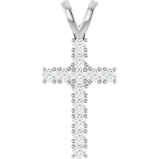 14K Gold Round Natural Diamond Accented Cross Pendant – up to 3/4 CTW - White Gold