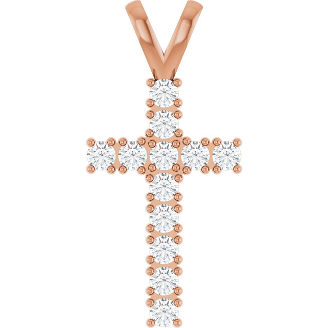 14K Gold Round Natural Diamond Accented Cross Pendant – up to 3/4 CTW - Rose Gold