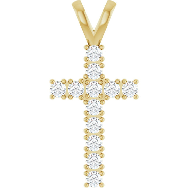 14K Gold Round Natural Diamond Accented Cross Pendant – up to 3/4 CTW - Yellow Gold
