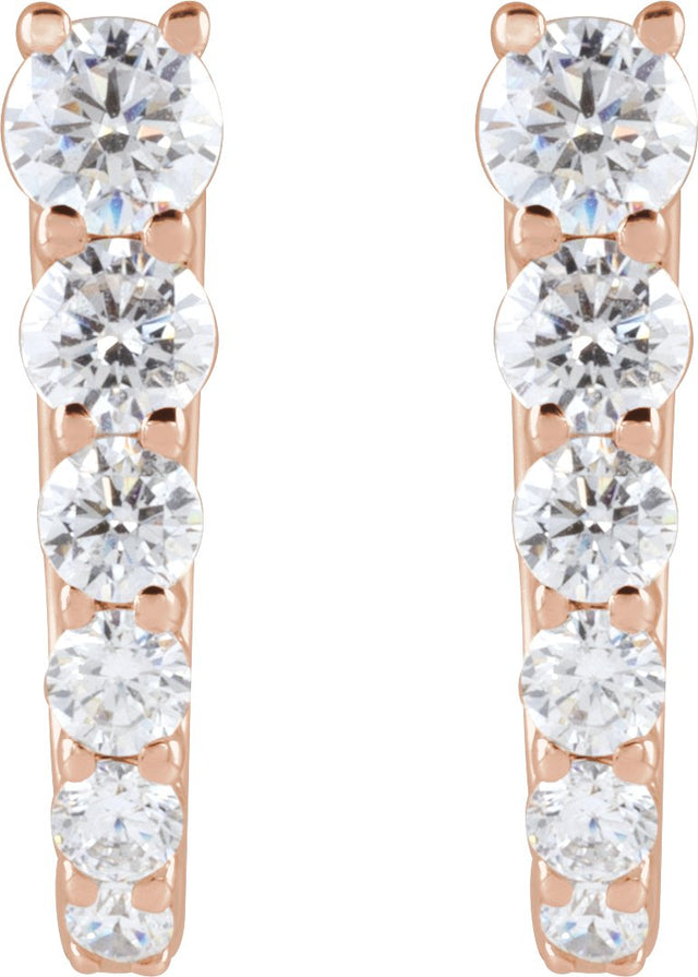 14K Gold Round Lab-Grown Diamond Accented U-Hoop Earrings – 2.9mm Stones - Rose Gold