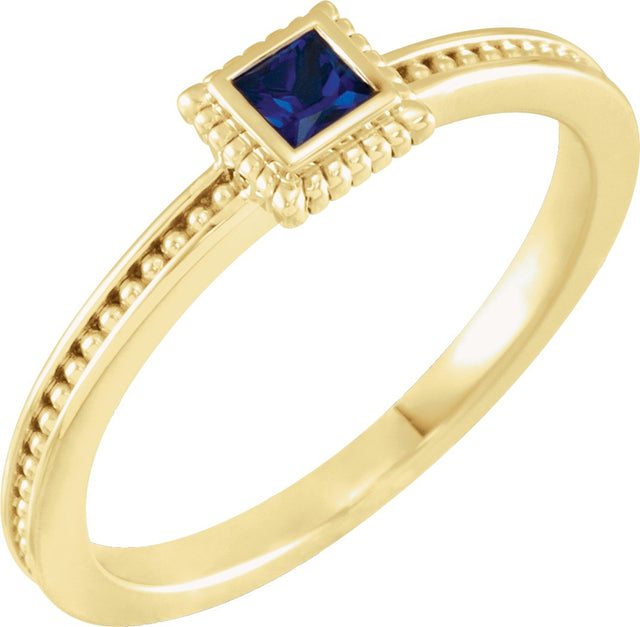 14K Gold Square Natural Blue Sapphire Family Stackable Ring - Yellow Gold