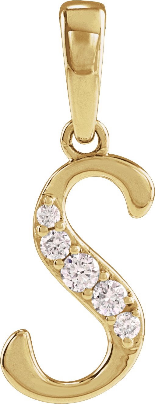 14K Gold Round Natural Diamond Accented Initial Necklace or Pendant - Yellow Gold