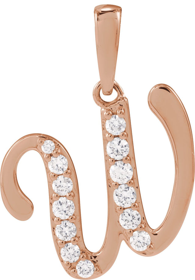 14K Gold Round Natural Diamond Accented Initial Necklace or Pendant - Rose Gold