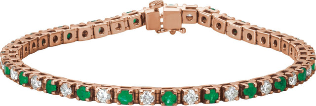 14K Gold Round Lab-Grown Emerald Line Bracelet - Rose Gold