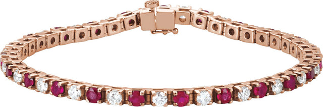 14K Gold Round Lab-Grown Ruby Line Bracelet - Rose Gold