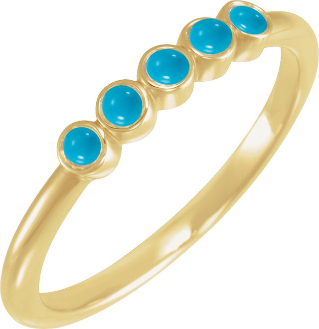 14K Gold Round Natural Turquoise Rose-Cut Stackable Ring - Yellow Gold